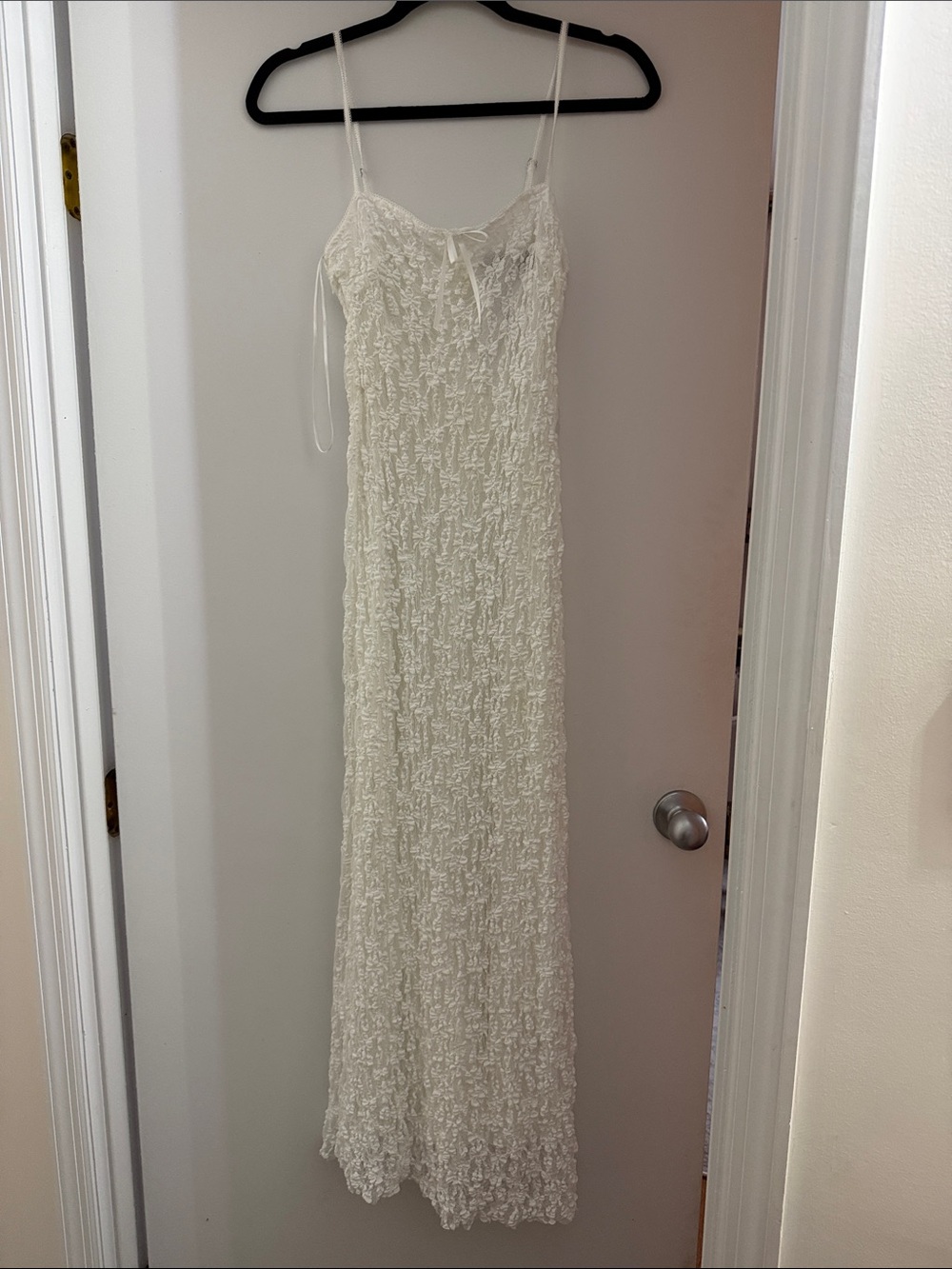 Zara Cream Textured Maxi Slip Dress with Spaghetti Straps